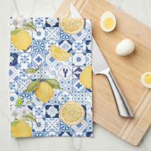 Paño De Cocina Mediterráneo Azul Mayólica y Limón