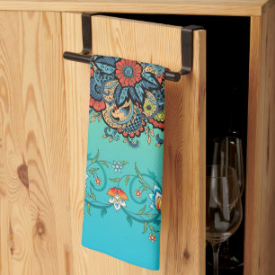 Paño De Cocina Mehndi Green Floral Art, Boho Botanty Beauty