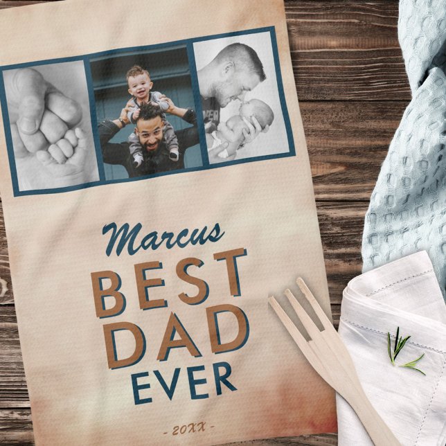 Paño De Cocina Mejor Collage de fotos de acuarela de papá padre 3 (Subido por el creador)