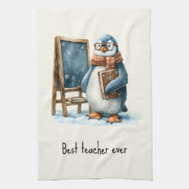Paño De Cocina Mejor maestro jamás diseño de pingüino de invierno