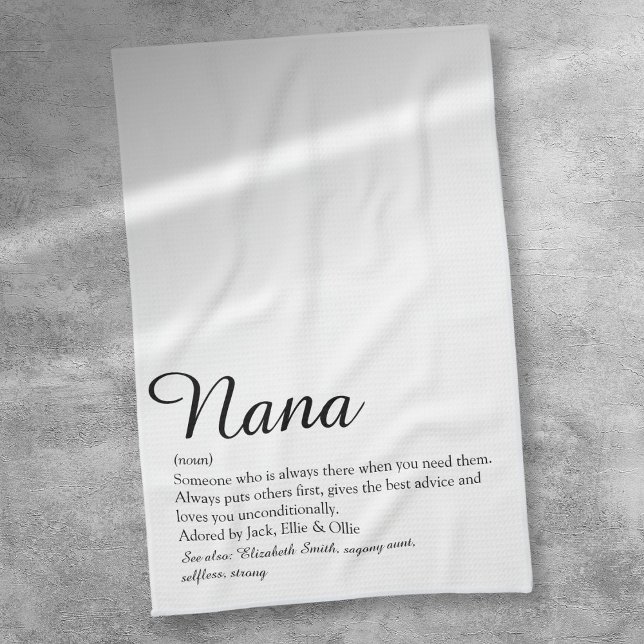 Paño De Cocina Mejor Nana, Abuela, guión de definición de abuela (Best Nana, Grandma, Granny Definition Script Kitchen Towel)