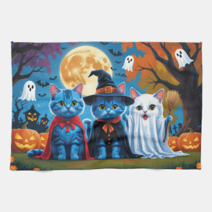 Paño De Cocina Melancolía de gatos azules oriental Halloween Funn