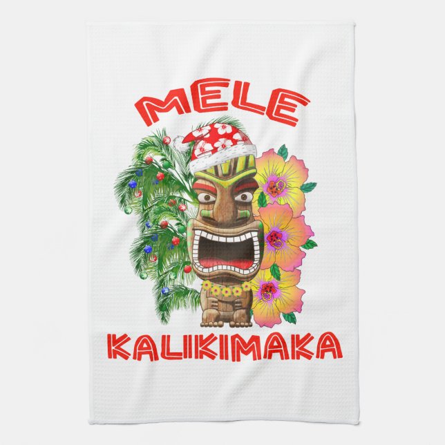 Paño De Cocina Mele Kalikimaka Papá Noel Tiki (Vertical)