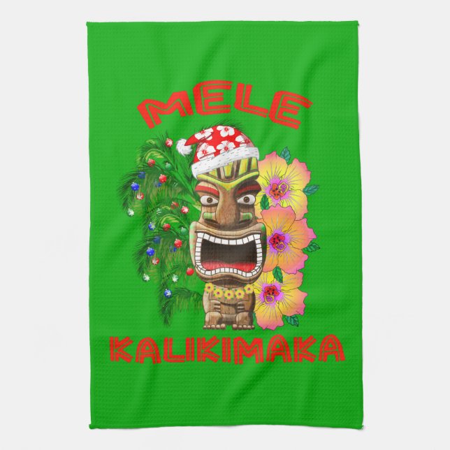 Paño De Cocina Mele Kalikimaka Santa Claus Tiki (Vertical)