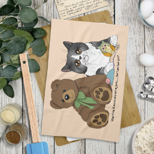 Paño De Cocina Melocotón Caprichoso Osito de Peluche Gato Gris Di