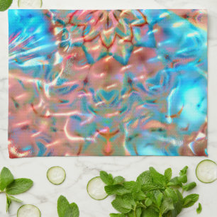 Paño De Cocina Melocotón y aqua floridos bajo vidrio martillado