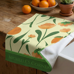 Paño De Cocina Melocotones Amarillos Pastel y Flores