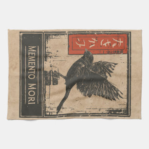 Paño De Cocina Memento Mori Crow Art Diseño estático de Wabi Sa