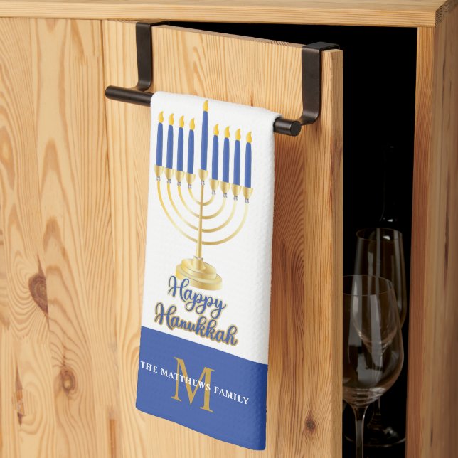 Paño De Cocina Menorah con luces Happy Hanukkah Monogram Kitche (Pliegue de tercios)
