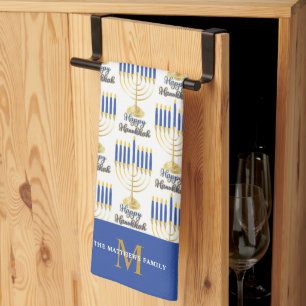 Paño De Cocina Menorah con luces Happy Hanukkah Monograma