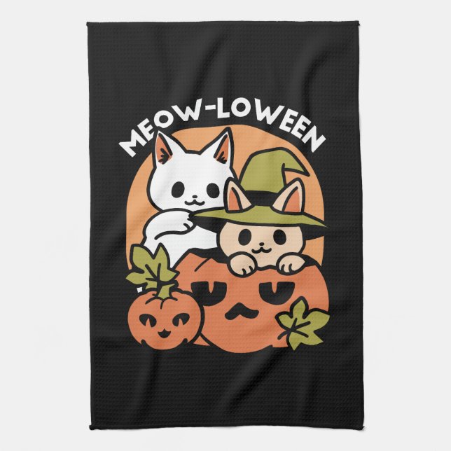 Paño De Cocina Meow-Loween - Diseño festivo de gatos de Halloween (Vertical)