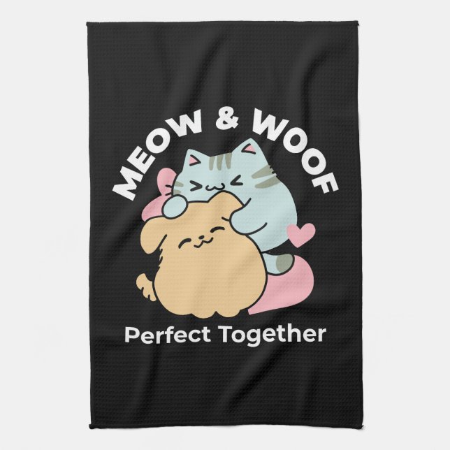 Paño De Cocina Meow & Woof Perfect Together: Gato y perro delicio (Vertical)