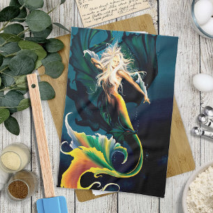 Paño De Cocina Mermaid Dragon Fantasy Blue