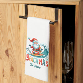 Paño De Cocina Merry Beachmas Santa Surfing Retro Design