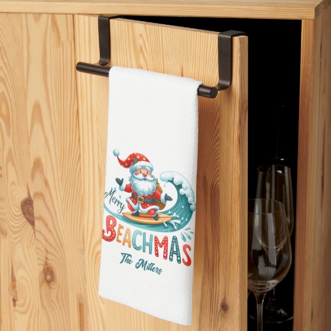 Paño De Cocina Merry Beachmas Santa Surfing Retro Design (Pliegue de tercios)