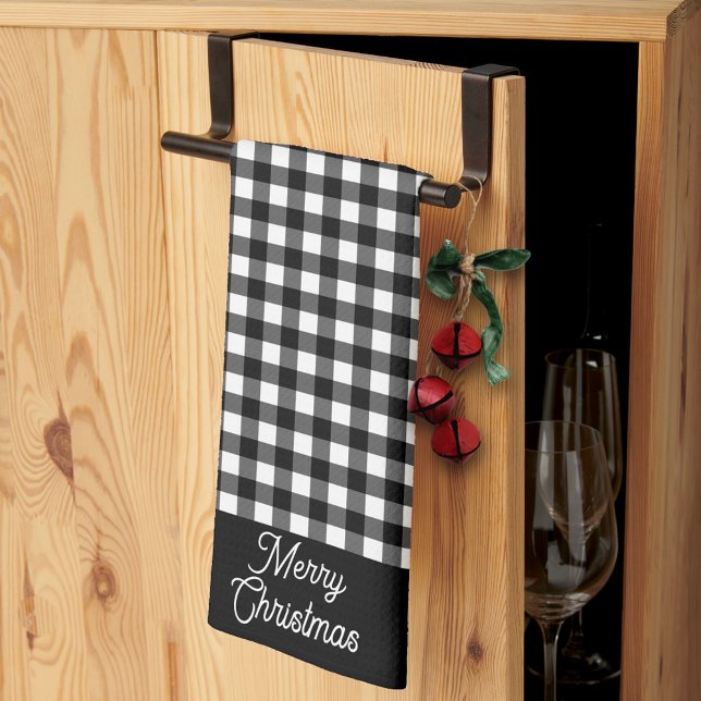 Paño De Cocina Merry Christmas Black & White Buffalo Plaid (Subido por el creador)