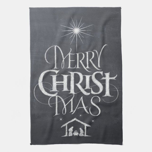 Paño De Cocina Merry CHRISTmas Caligrafía religiosa de tablero de (Vertical)
