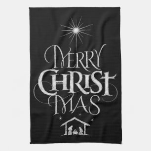 Paño De Cocina Merry CHRISTmas Caligrafía religiosa de tablero de