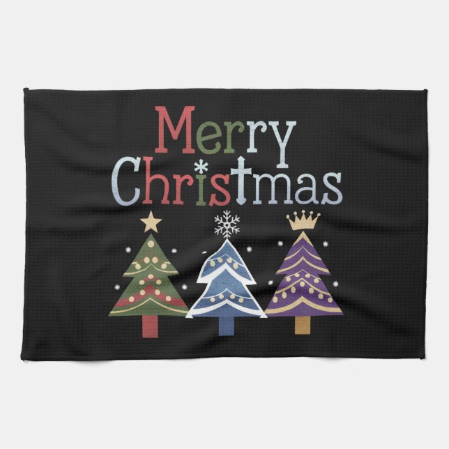 Paño De Cocina Merry Christmas Cross Xmas Tree Retro (Horizontal)