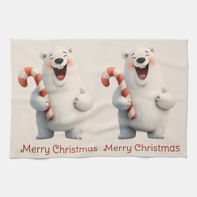 Paño De Cocina Merry Christmas Cute Polar Bear Design (Horizontal)