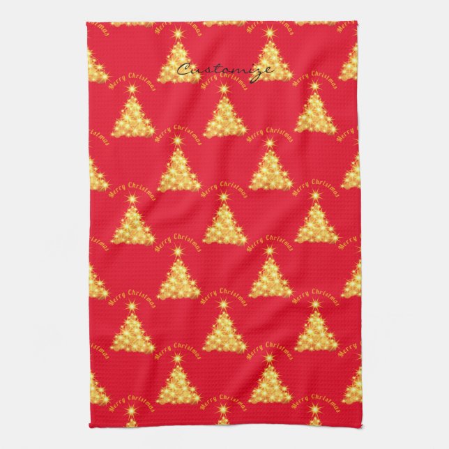Paño De Cocina Merry Christmas Golden Tree Thunder_Cove (Vertical)