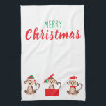 Paño De Cocina Merry Christmas Monkey Santa Hat<br><div class="desc">¡Este es un ilustracion de un mono que hice hace un tiempo pero con un giro de Navidades! Empiezo a entrar en el espíritu de las fiestas y nada me ayuda con eso como la idea de los gorras de Santa y Elf, incluyendo los colores rojo y verde para traer...</div>