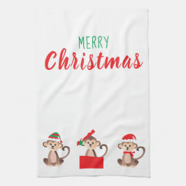 Paño De Cocina Merry Christmas Monkey Santa Hat
