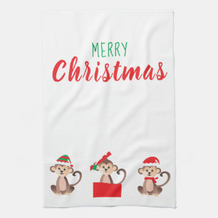 Paño De Cocina Merry Christmas Monkey Santa Hat