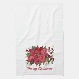 Paño De Cocina Merry Christmas Poinsettia Kitchen Towel