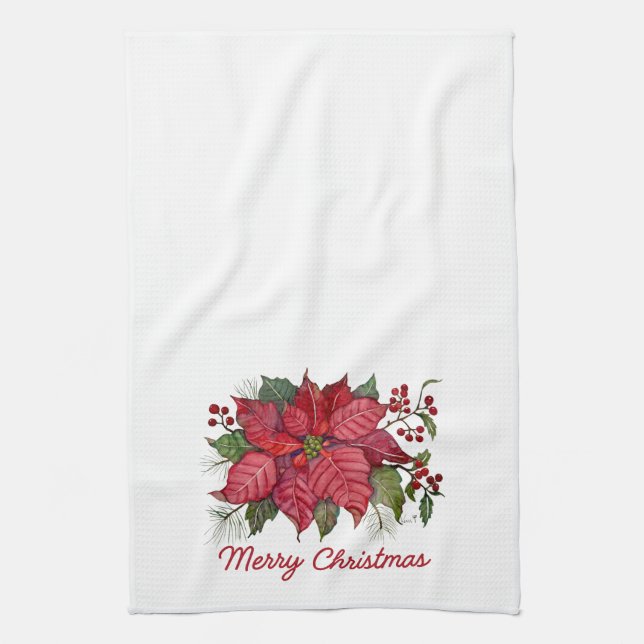 Paño De Cocina Merry Christmas Poinsettia Kitchen Towel (Vertical)