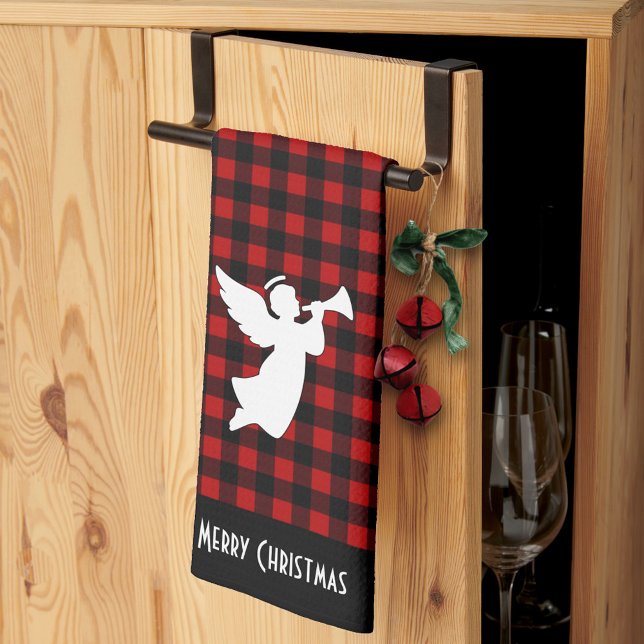 Paño De Cocina Merry Christmas Red & Black Buffalo Plaid Angel (Subido por el creador)