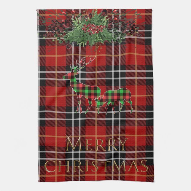 Paño De Cocina Merry Christmas Red Plaid Kitchen Towels (Vertical)