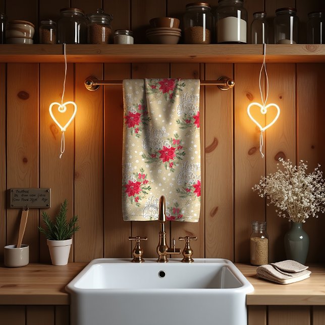 Paño De Cocina Merry Christmas Red Poinsettia (Subido por el creador)