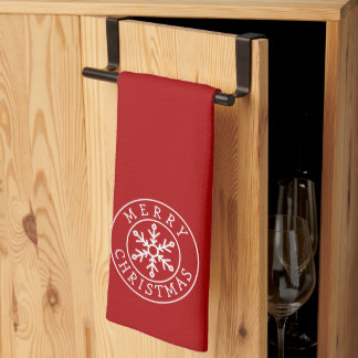 Paño De Cocina Merry Christmas Snowflake on Bright Red