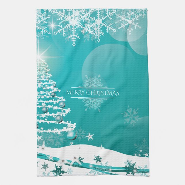 Paño De Cocina Merry Christmas Snowflakes Tree Flowers & Stars (Vertical)