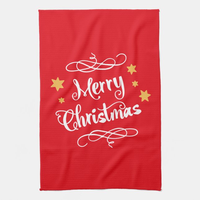 Paño De Cocina Merry Christmas Typography Light Red White (Vertical)
