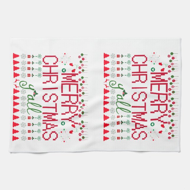 Paño De Cocina "Merry Christmas Y'all" Ugly Sweater (Horizontal)