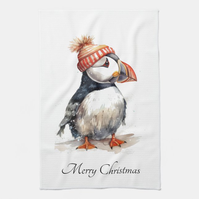 Paño De Cocina Merry Puffin, personalizado (Vertical)