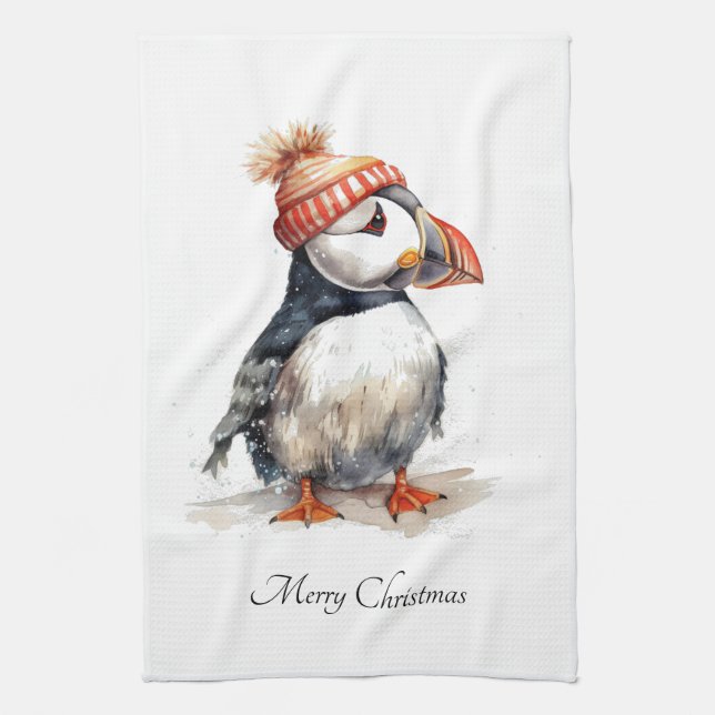 Paño De Cocina Merry Puffin, personalizado (Vertical)
