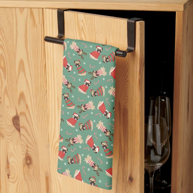 Paño De Cocina Merry Woofmas Pug Dogs (Pliegue de tercios)