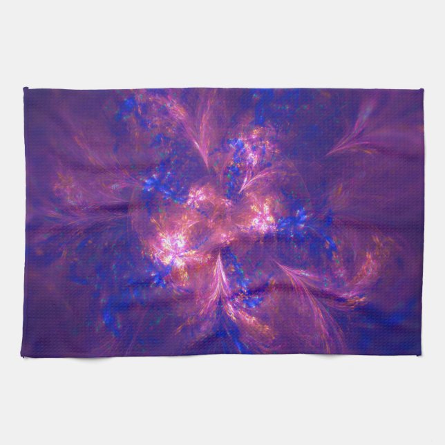 Paño De Cocina Mezcla De Flores Abstractas, Luces Púrpura Y Azul (Horizontal)