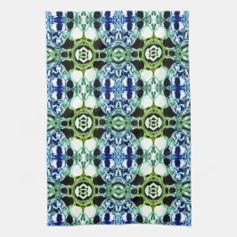 Paño De Cocina Mezcla de formas en azul y verde claro, metálico