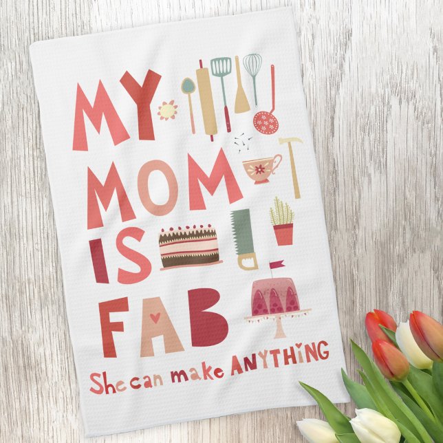 Paño De Cocina Mi mamá es Fab (My Mom is Fab fun hand lettered art kitchen towel)