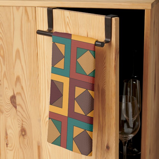 Paño De Cocina Mid Century Diamond Square Geometric Pattern (Pliegue de tercios)