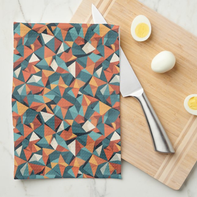 Paño De Cocina Mid-Century Geometric Teal & Orange Pattern (Doblado Cuarto)