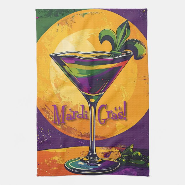 Paño De Cocina Mid Century Mardi Gras Sunset Fleur De Lis Martini (Vertical)