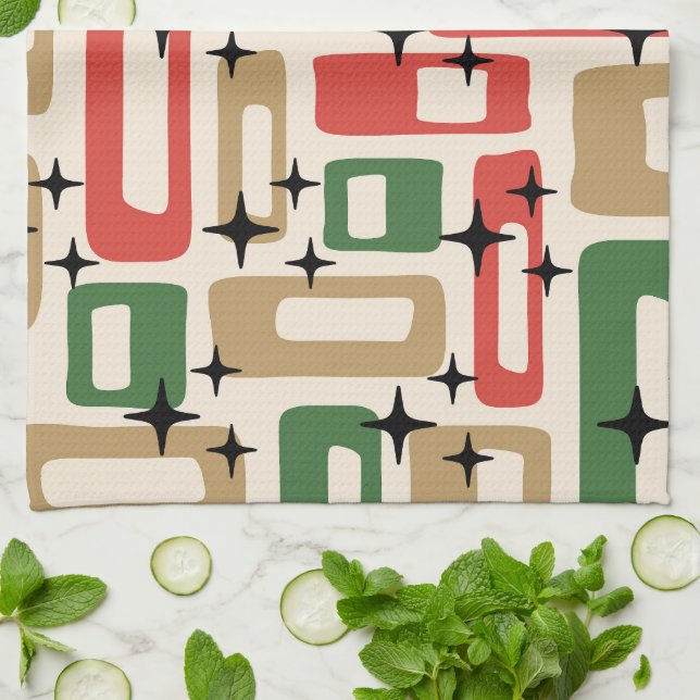 Paño De Cocina Mid Century Modern Atomic Christmas (Doblado)