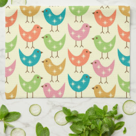 Paño De Cocina Mid Century Modern Colorful Atomic Birds Pattern 