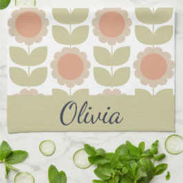 Paño De Cocina  Mid-Century Pastel Pink Retro Floral Pattern