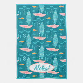 Paño De Cocina Mid Century Pink Catamaran - Blue Background